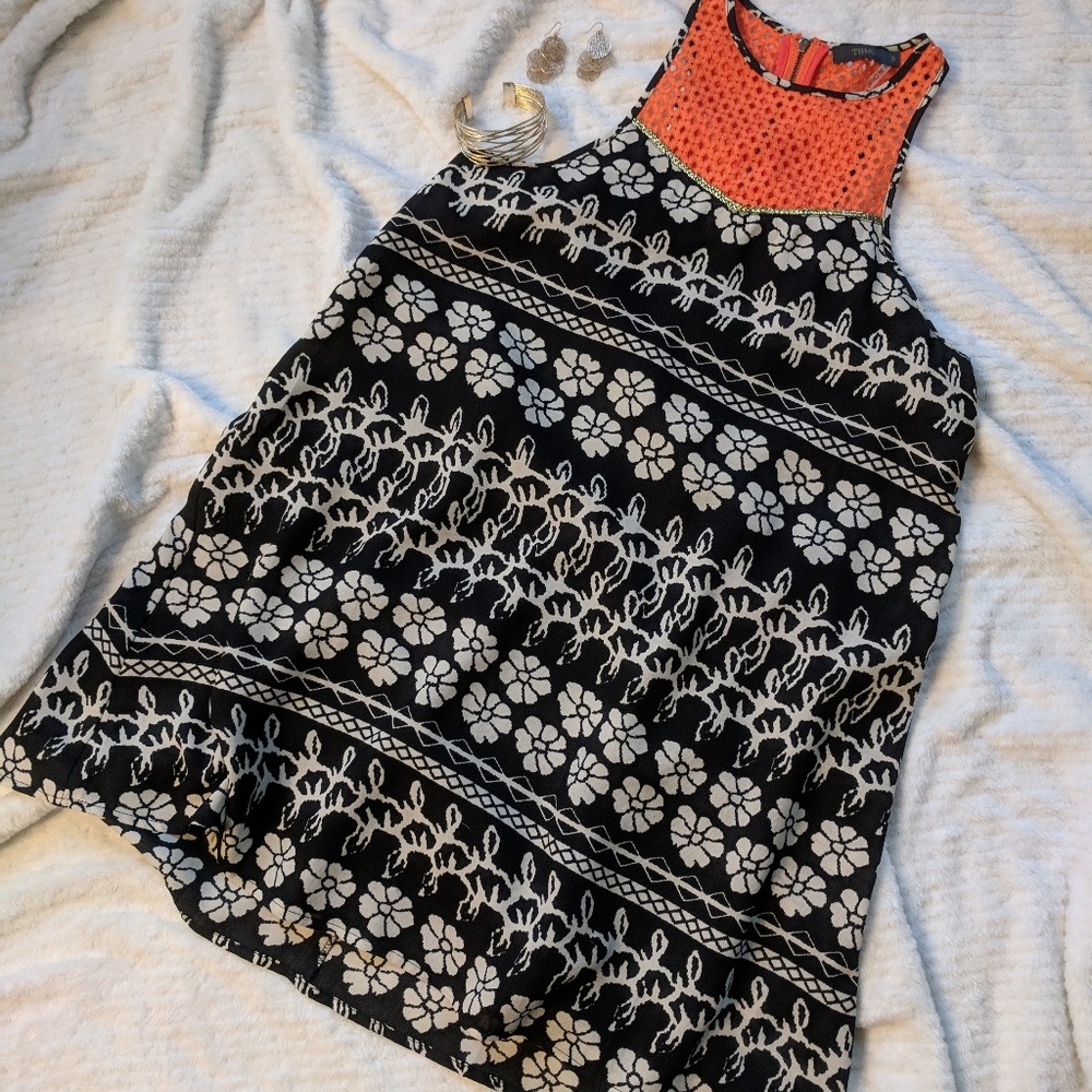 Black, cream and orange dress